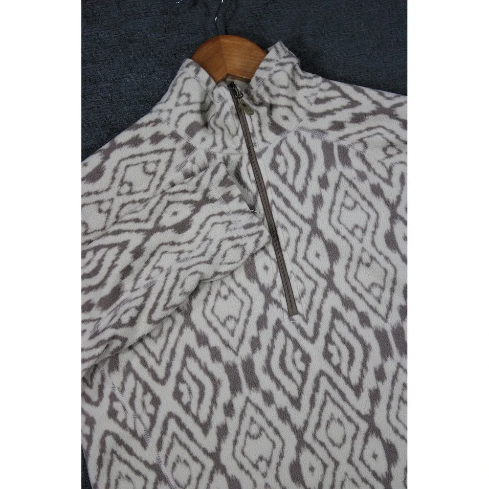 Marmot Womens Fleece Pullover Quarter Zip Geometric Ikat Grey Cream Size Medium
